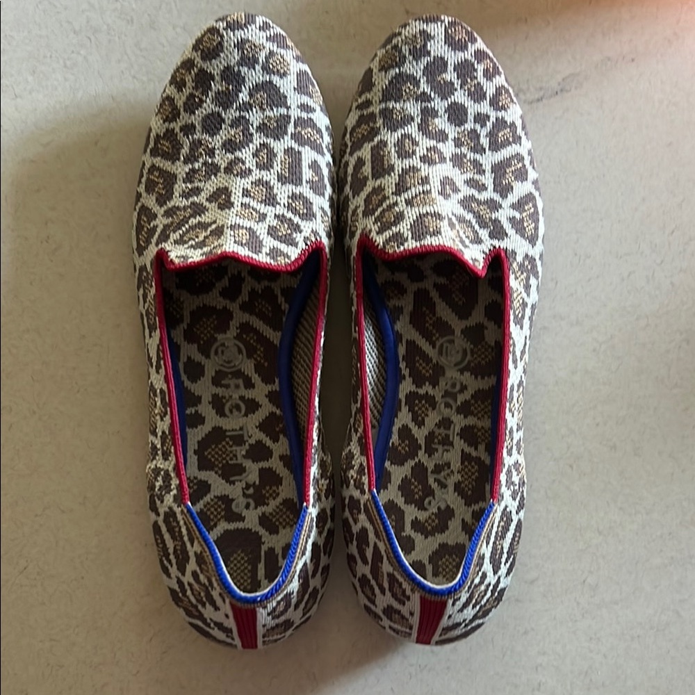 Rothy's Brown and Red Flats with Animal Print